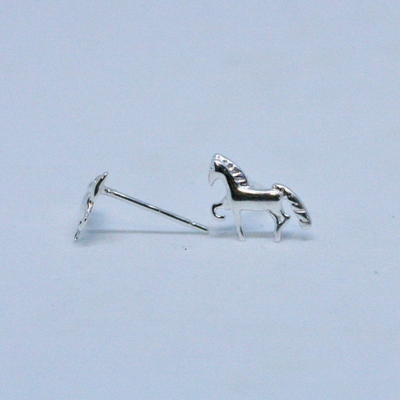 Tiny Horse Earrings Solid Sterling Silver 925 , Little Girl Earring , Small Stud - Picture 3 of 6